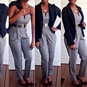 Gray jumpsuit with belt